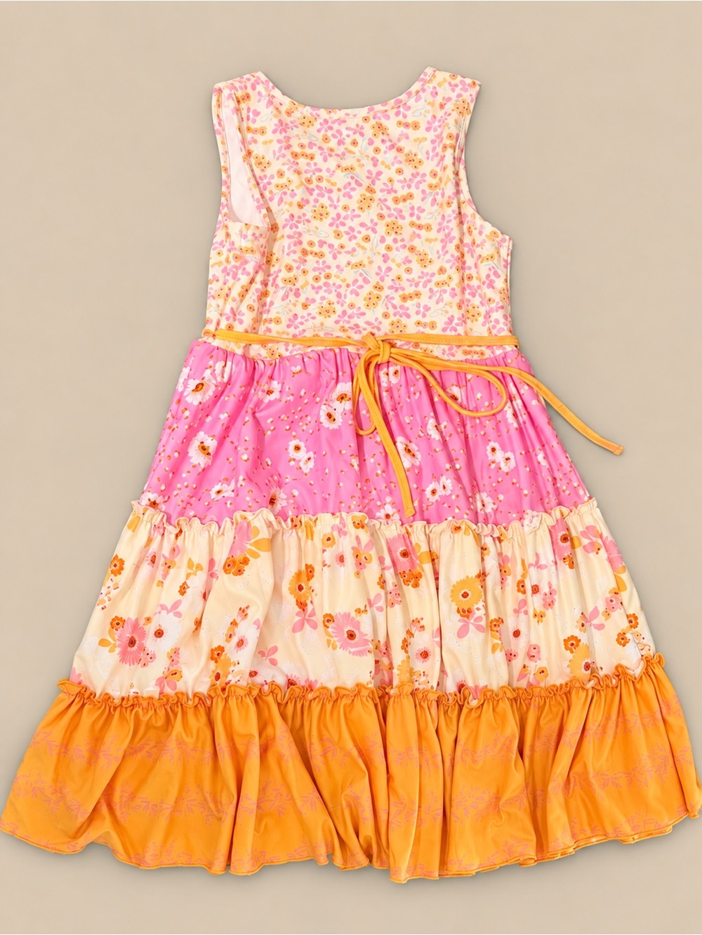 cheeky plum Pink, Cream and Orange Tiered Floral Dress - Picture 3 of 3